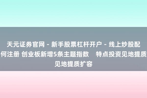 天元证券官网 - 新手股票杠杆开户 - 线上炒股配资如何注册 创业板新增5条主题指数    特点投资见地提质扩容