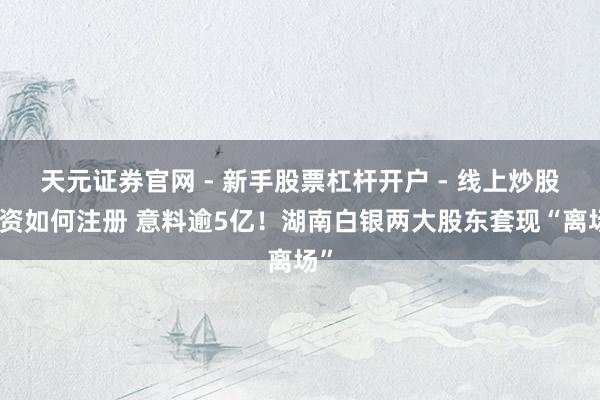天元证券官网 - 新手股票杠杆开户 - 线上炒股配资如何注册 意料逾5亿！湖南白银两大股东套现“离场”