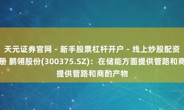 天元证券官网 - 新手股票杠杆开户 - 线上炒股配资如何注册 鹏翎股份(300375.SZ)：在储能方面提供管路和商酌产物