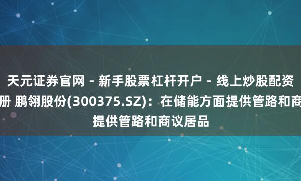 天元证券官网 - 新手股票杠杆开户 - 线上炒股配资如何注册 鹏翎股份(300375.SZ)：在储能方面提供管路和商议居品