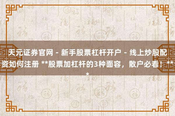 天元证券官网 - 新手股票杠杆开户 - 线上炒股配资如何注册 **股票加杠杆的3种面容，散户必看！**